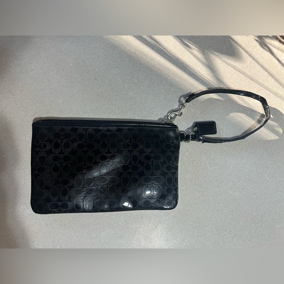 Black Leather Coach Wristlet - Picture 2 of 9